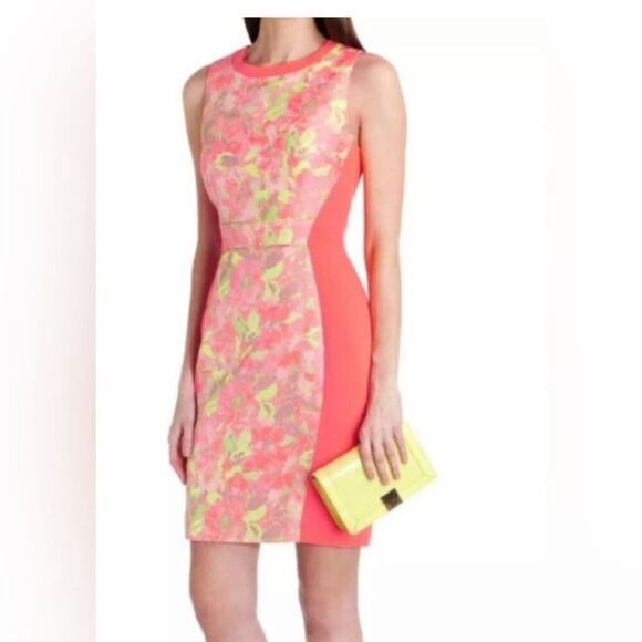 TED BAKER LONDON ABENONY NEON SHEATH DRESS SIZE 4 - Picture 1 of 11